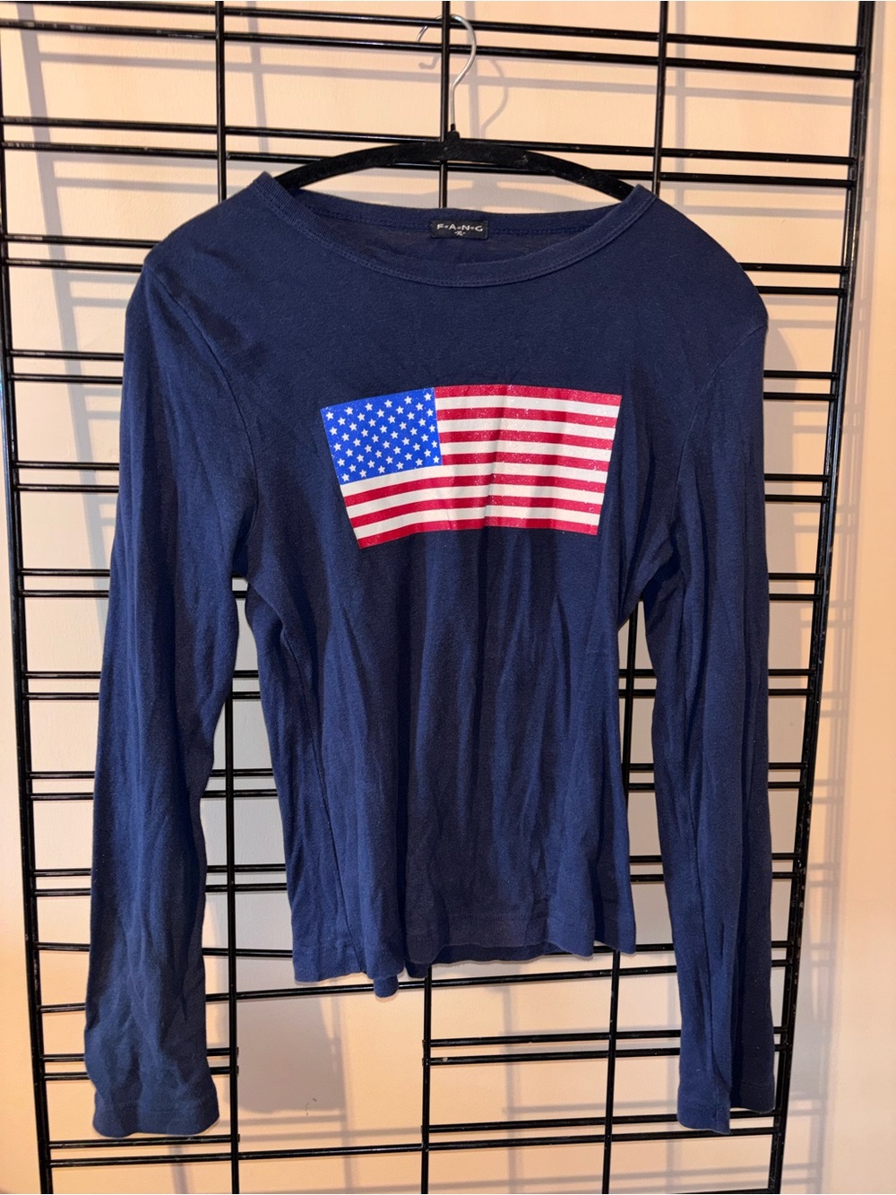 FANG Navy Long-Sleeve Tee with Flag Graphic